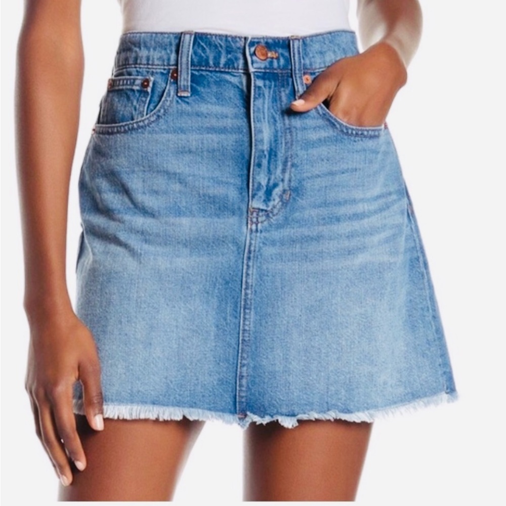 Madewell Blue Mini Skirt Casual Frayed hem